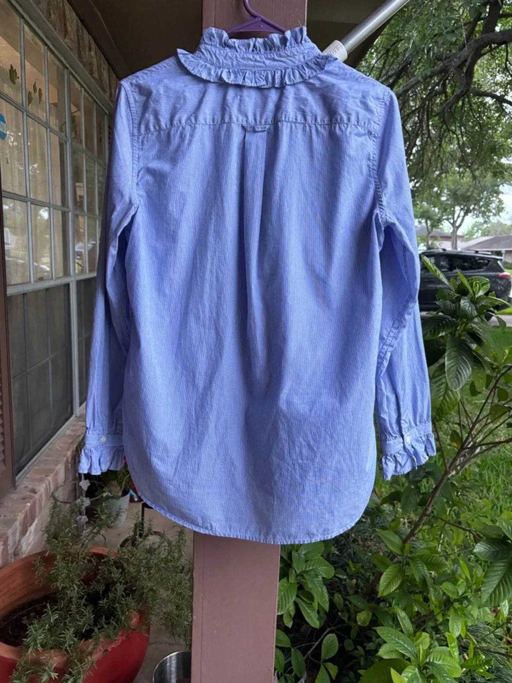 J. Crew Blue Ruffle-Collar Button Front Blouse